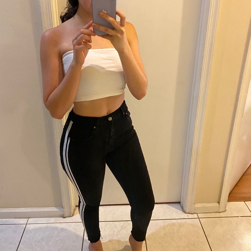 Striped black jeans - high waisted